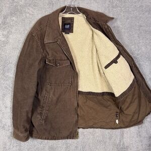 Vintage Gap Jacket Men XL Corduroy Sherpa Trucker Coat Detroit Full‎ Zip Utility